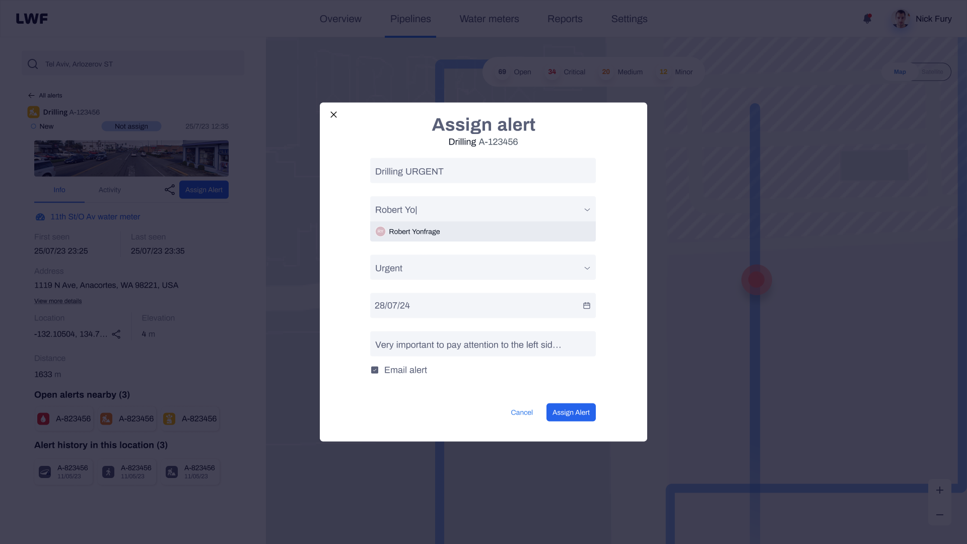 Modal with one assignee selected and details filled