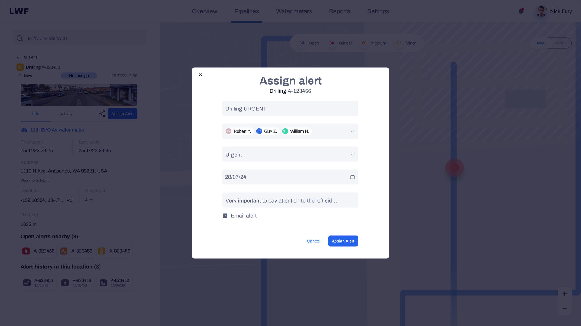 Modal with 3 assignees confirmed