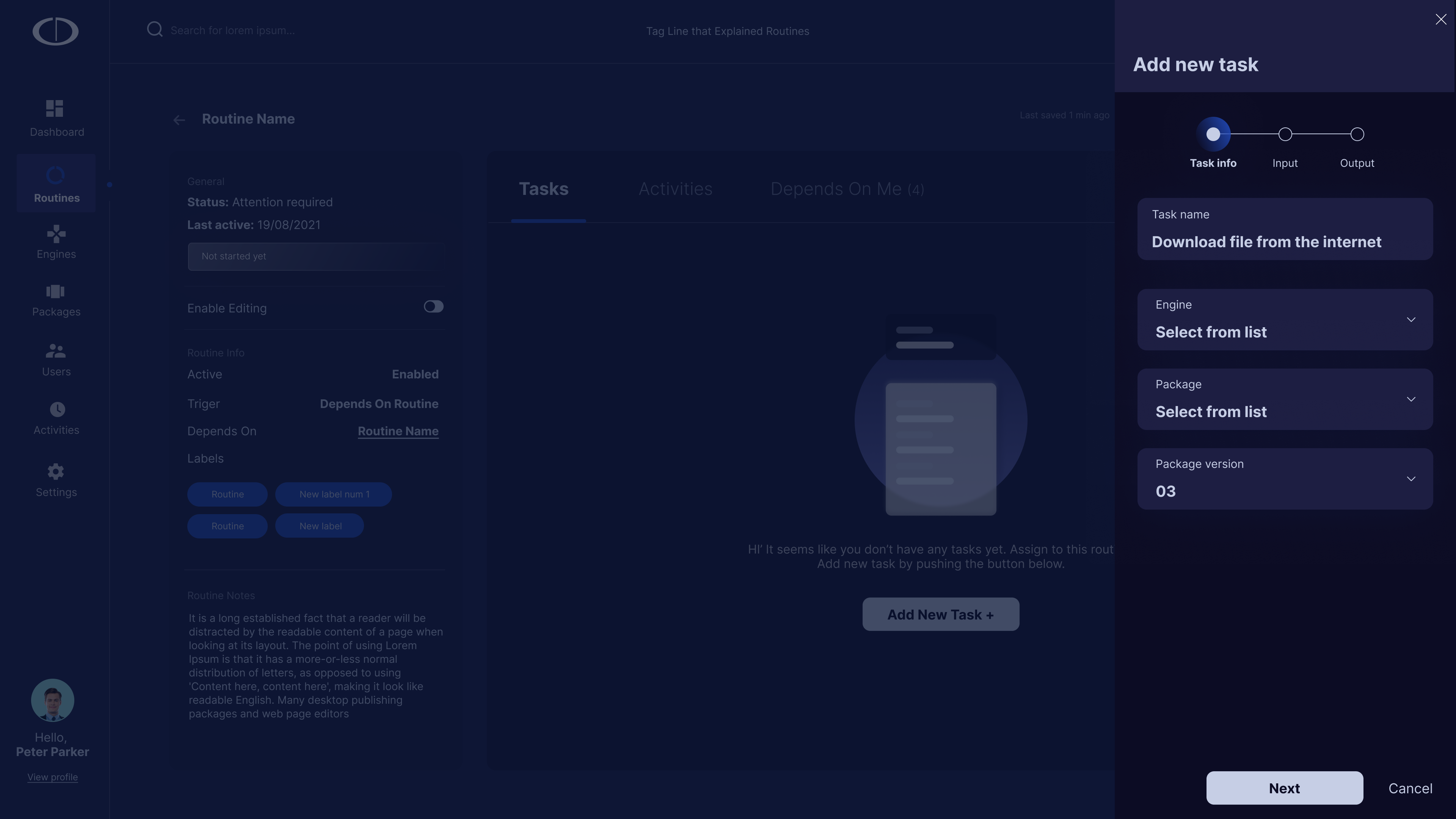 Add task — Step 1: Task Info