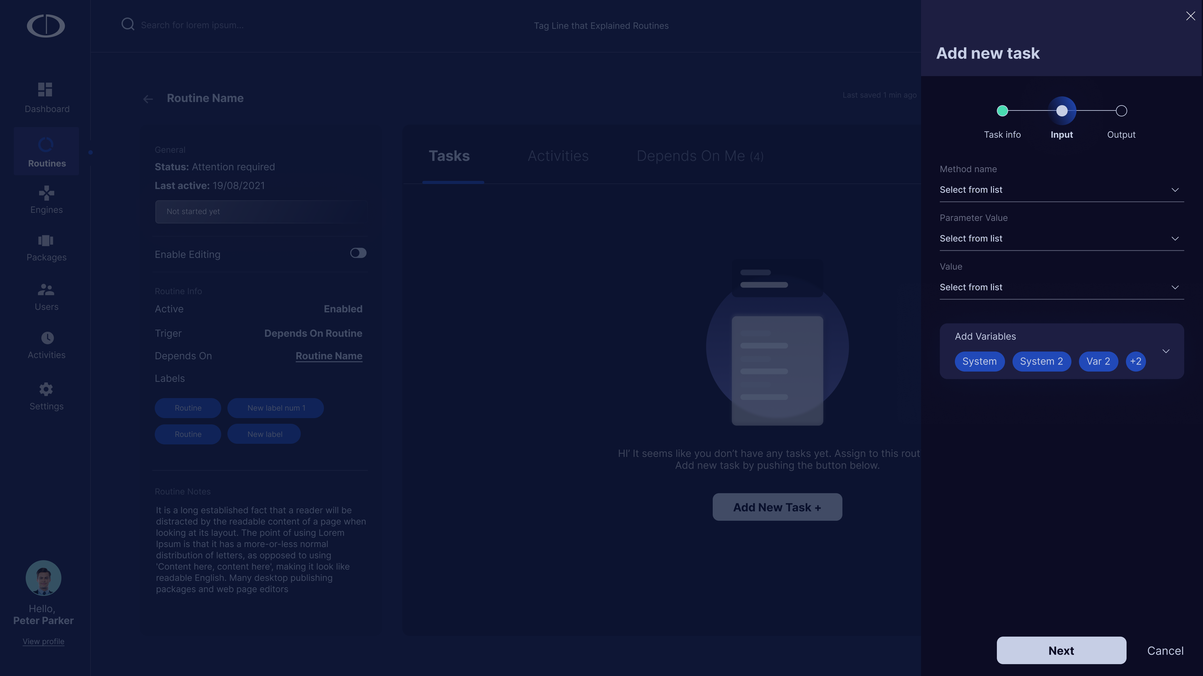 Add task — Step 2: Input configuration