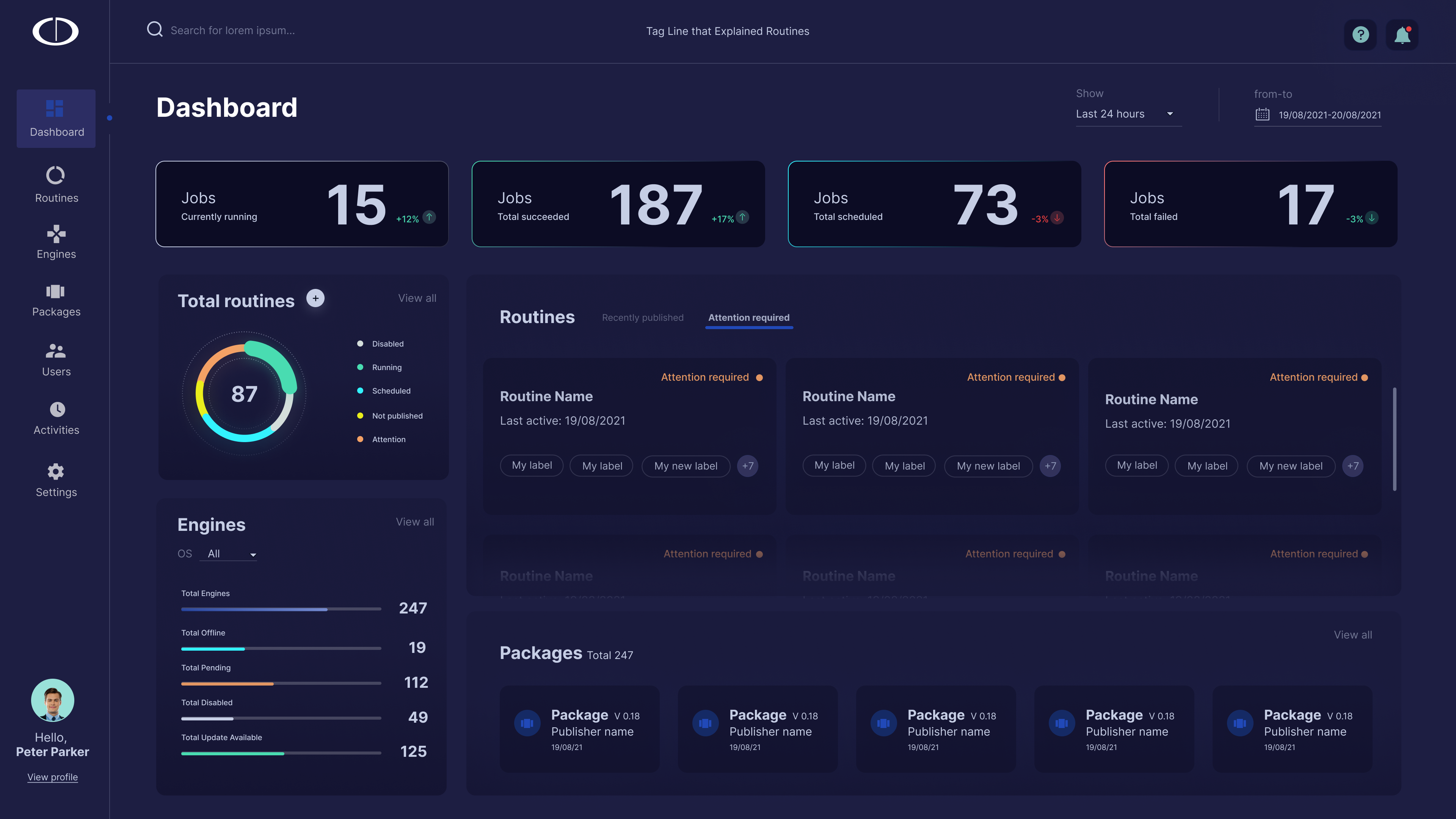BulwarX Dashboard — running jobs, failed alerts, engine and package status